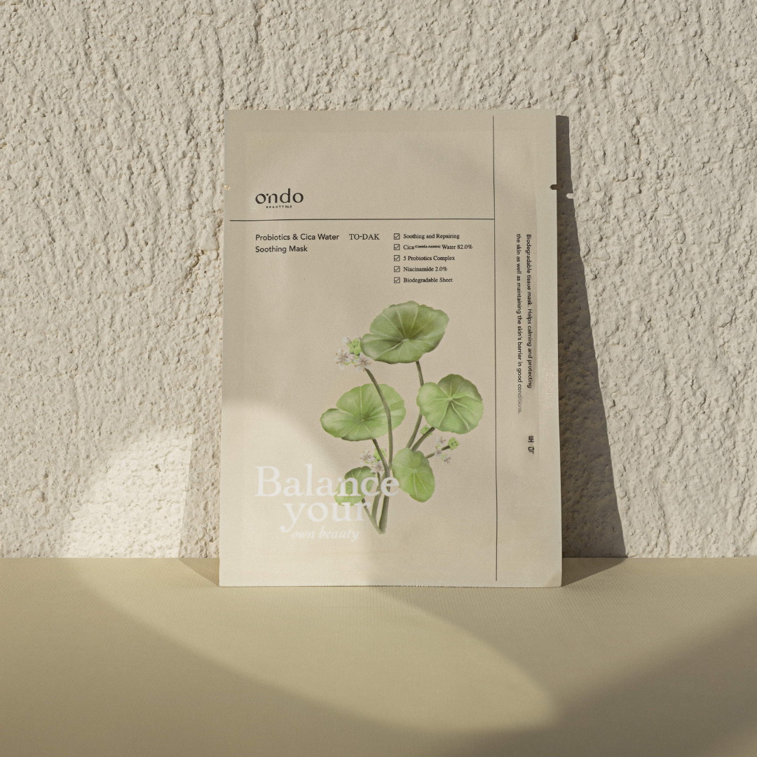 Mascarilla calmante con probióticos y agua de cica de Ondo Beauty To-Dak